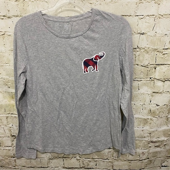 Crown & Ivy Gray Elephant Blue Red Long Sleeve T Shirt - Picture 1 of 5